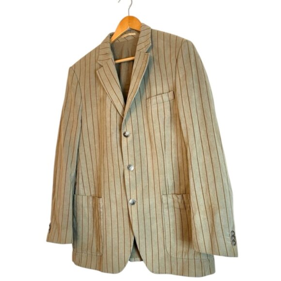 Lacoste Vintage Men Beige Striped Blazer Sport Coat Jacket size 54   44   4 - Picture 4 of 10